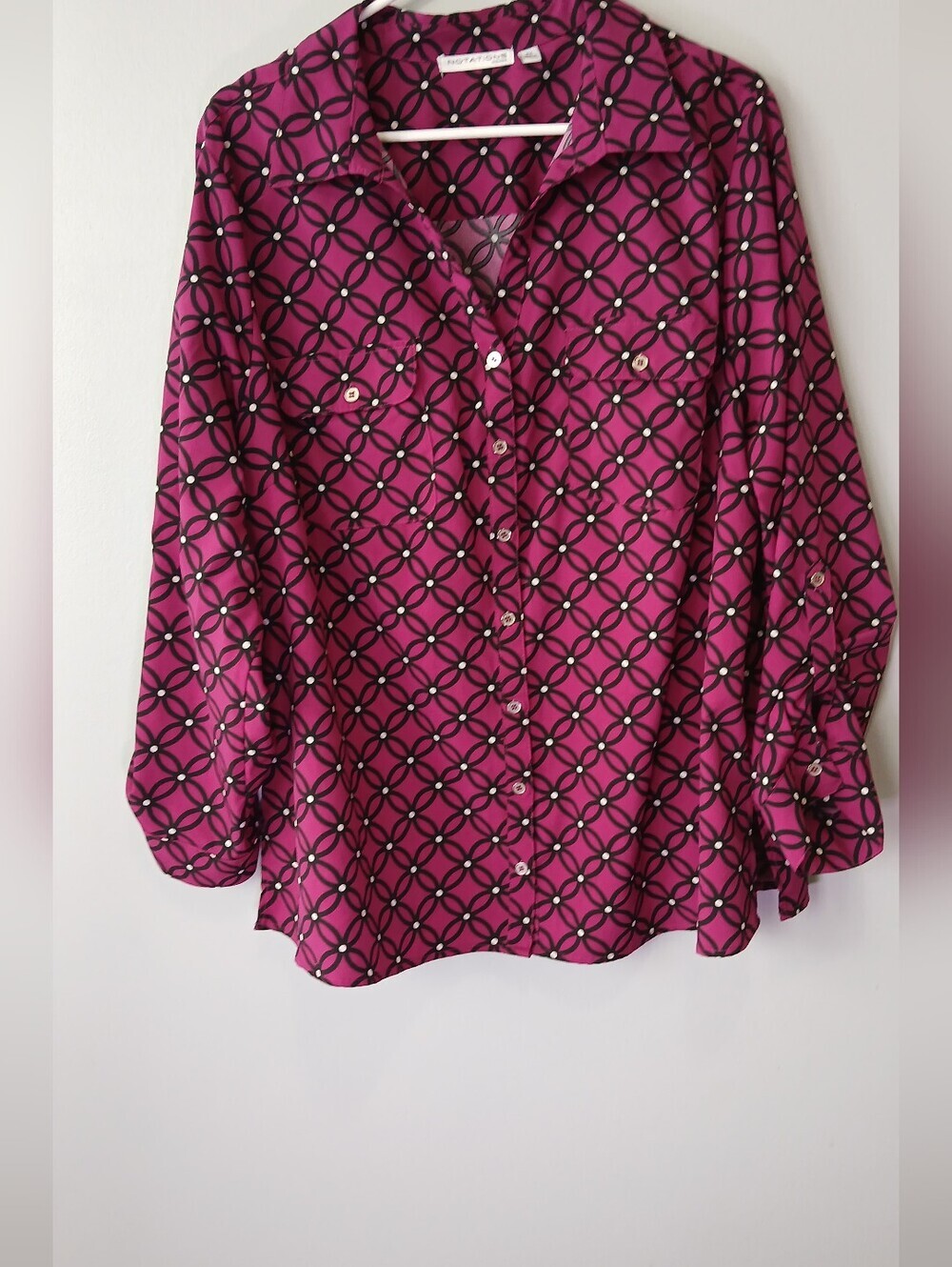 Notations Woman 2X Magenta and Black Geometric Blouse Office Church Casual